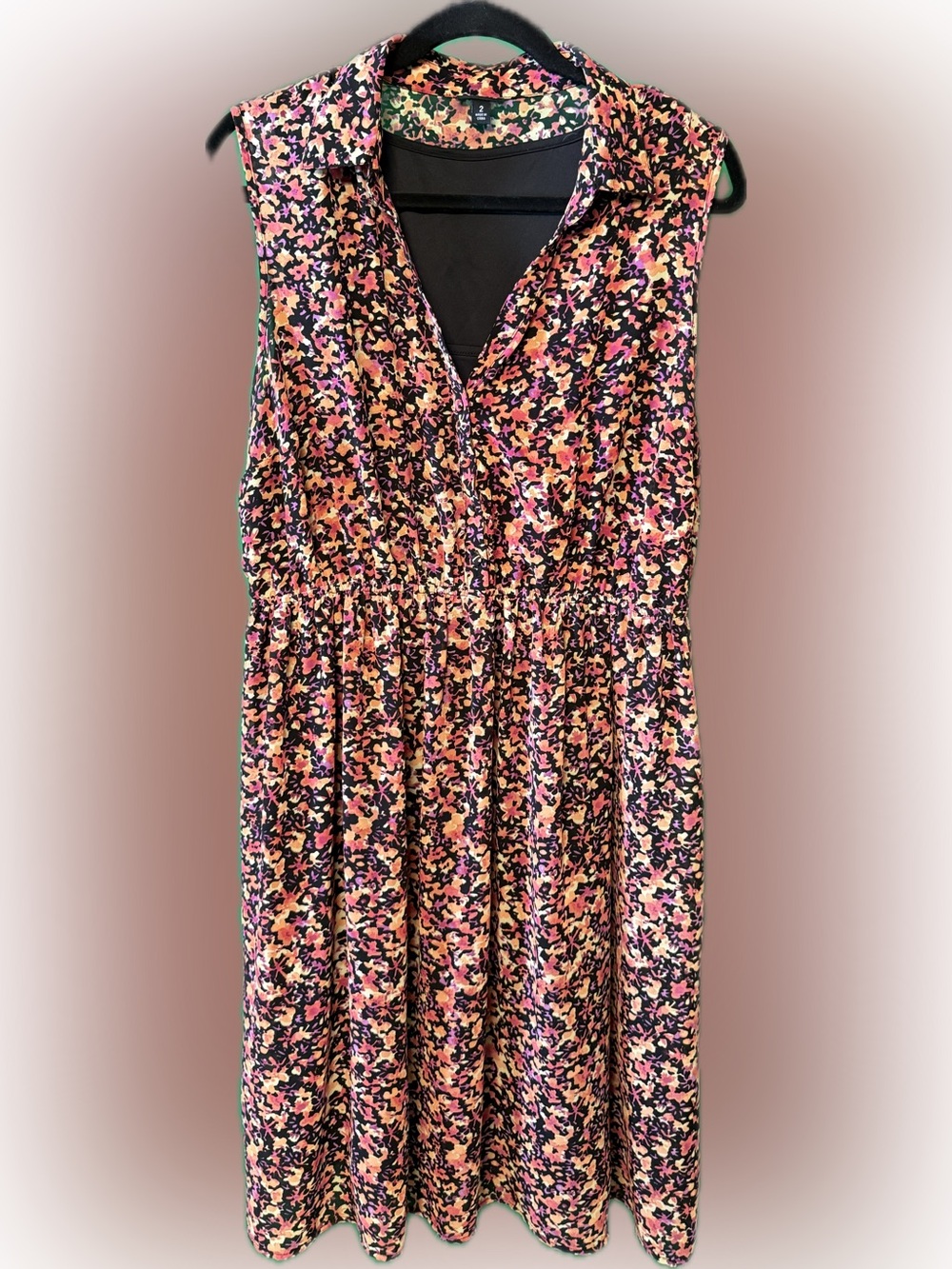 torrid Floral Sleeveless V-Neck Dress in Black, Pink and Peach